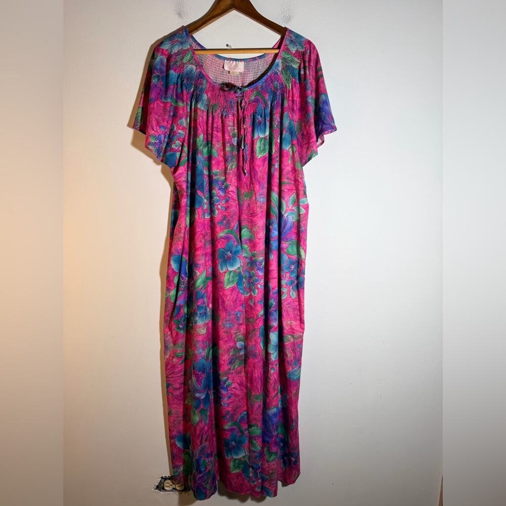 Just For Women Floral Pink and Blue Maxi Dressing Robe